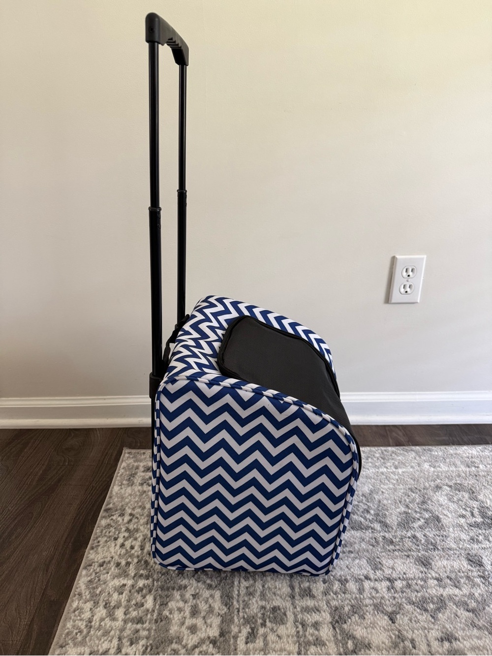 Rolling Pet Carrier with Blue Chevron Print - Picture 2 of 9